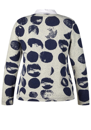 Rabe Polka Dot Print Top with Collar, Navy and Beige