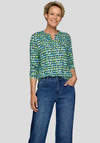 Rabe Geometric V Neck Long Sleeve Top, Green and Blue