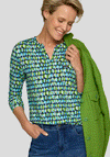 Rabe Geometric V Neck Long Sleeve Top, Green and Blue