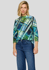 Rabe Check Mock Neck Cropped Sleeve Top, Green