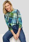 Rabe Check Mock Neck Cropped Sleeve Top, Green