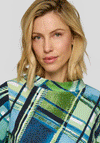 Rabe Check Mock Neck Cropped Sleeve Top, Green