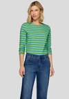 Rabe Striped Long Sleeve Basic Top, Green and Blue