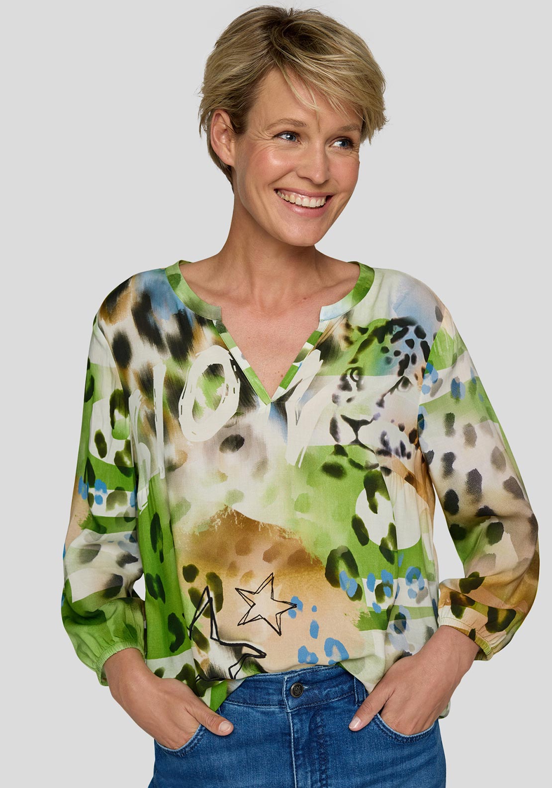 Rabe Abstract Animal Print Top, Green Multi