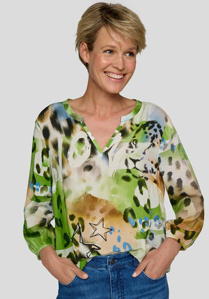 Rabe Abstract Animal Print Top, Green Multi