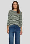 Rabe Striped Round Neck Top, Green and White