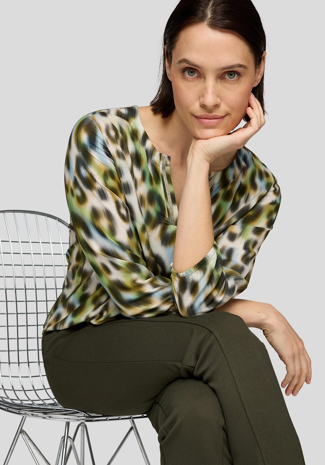 Rabe Leopard Print Blouse, Green Multi