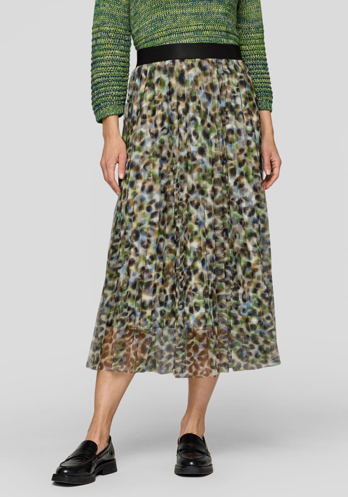 Rabe Leopard Print Pleated Skirt, Green