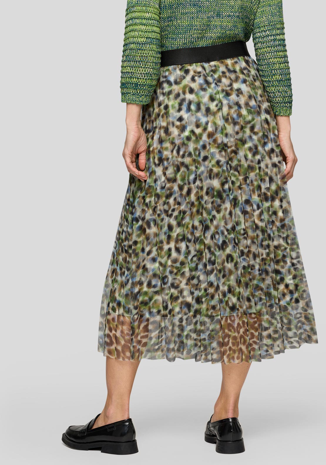 Rabe Leopard Print Pleated Skirt, Green