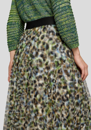 Rabe Leopard Print Pleated Skirt, Green