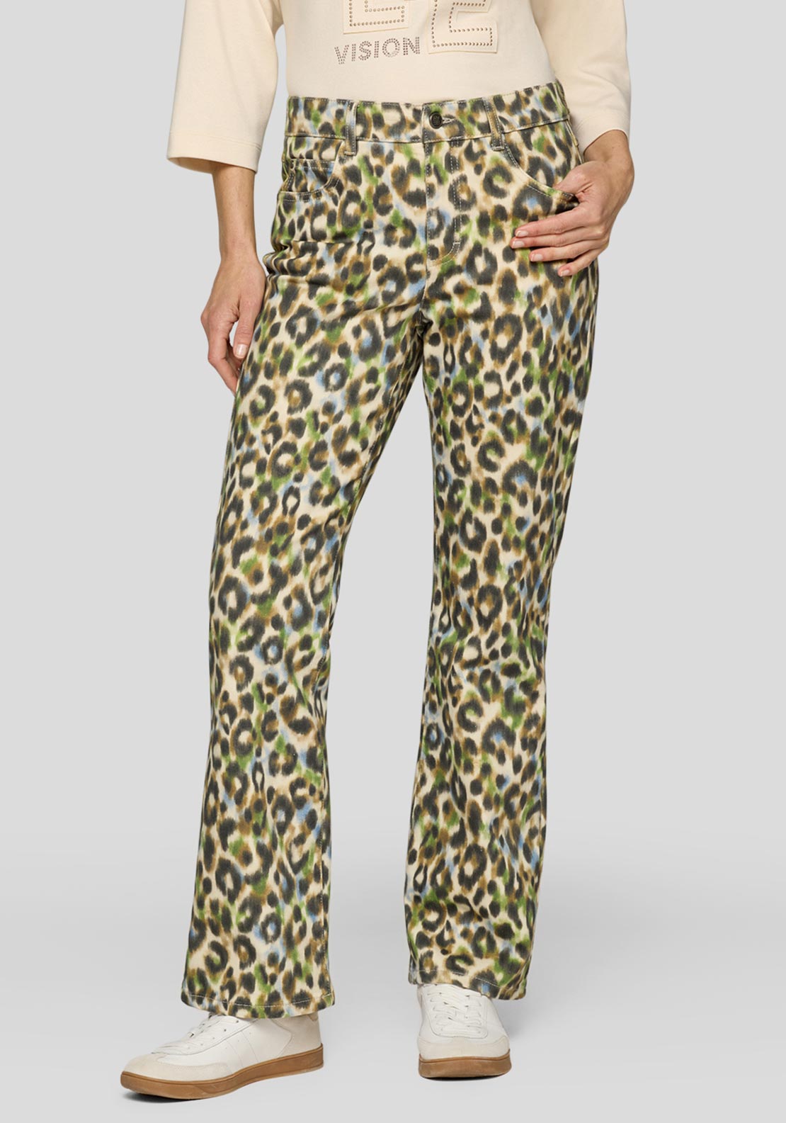 Rabe Leopard Print Straight Leg Jeans, Green