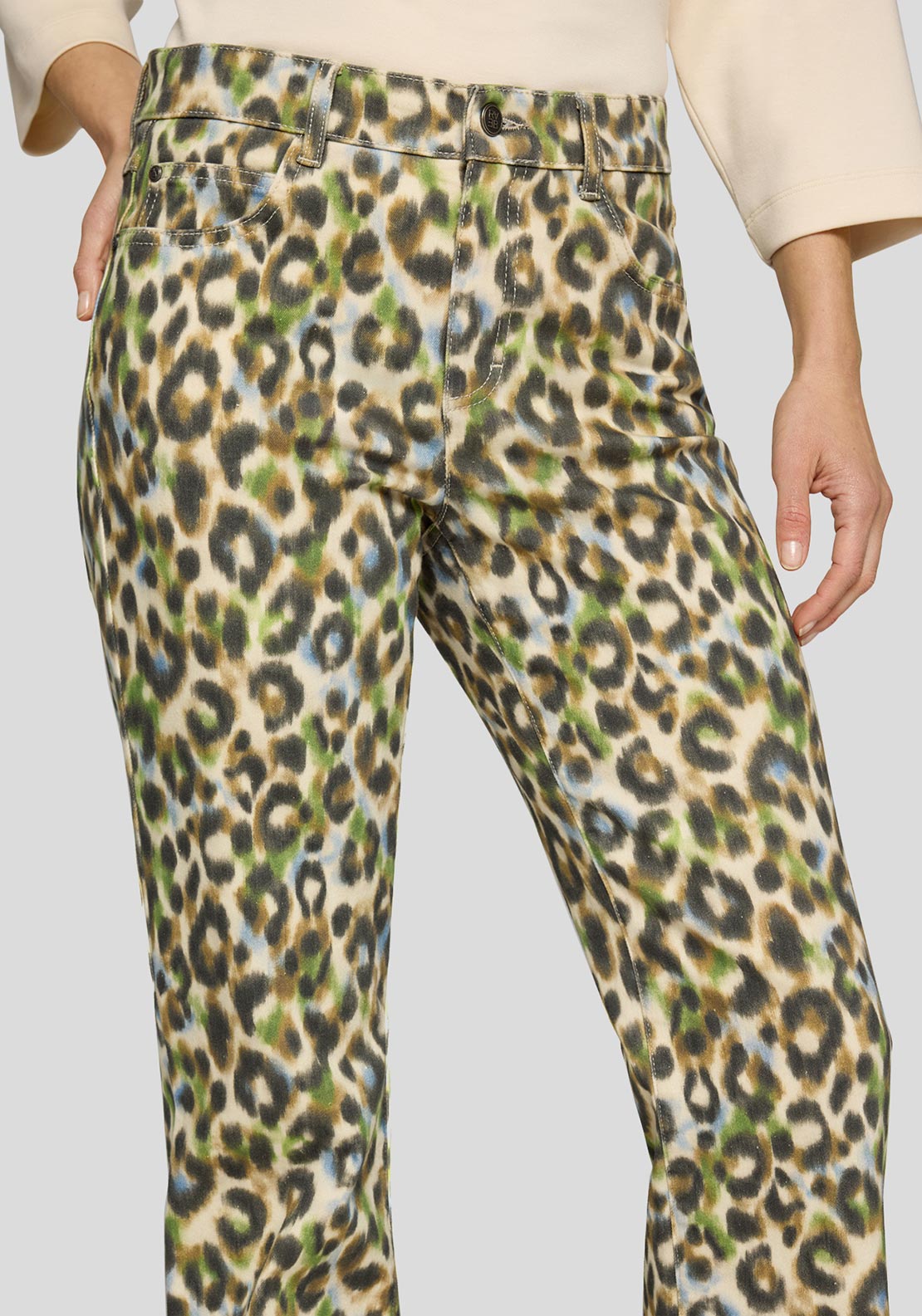 Rabe Leopard Print Straight Leg Jeans, Green