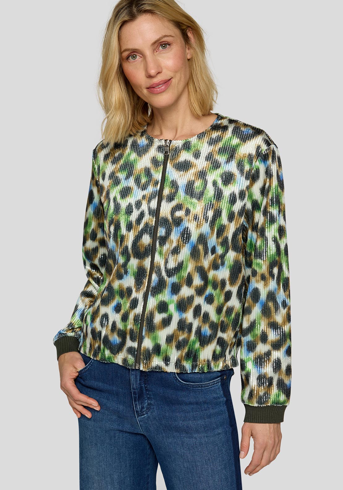 Rabe Sequin Leopard Print Jacket, Green Multi