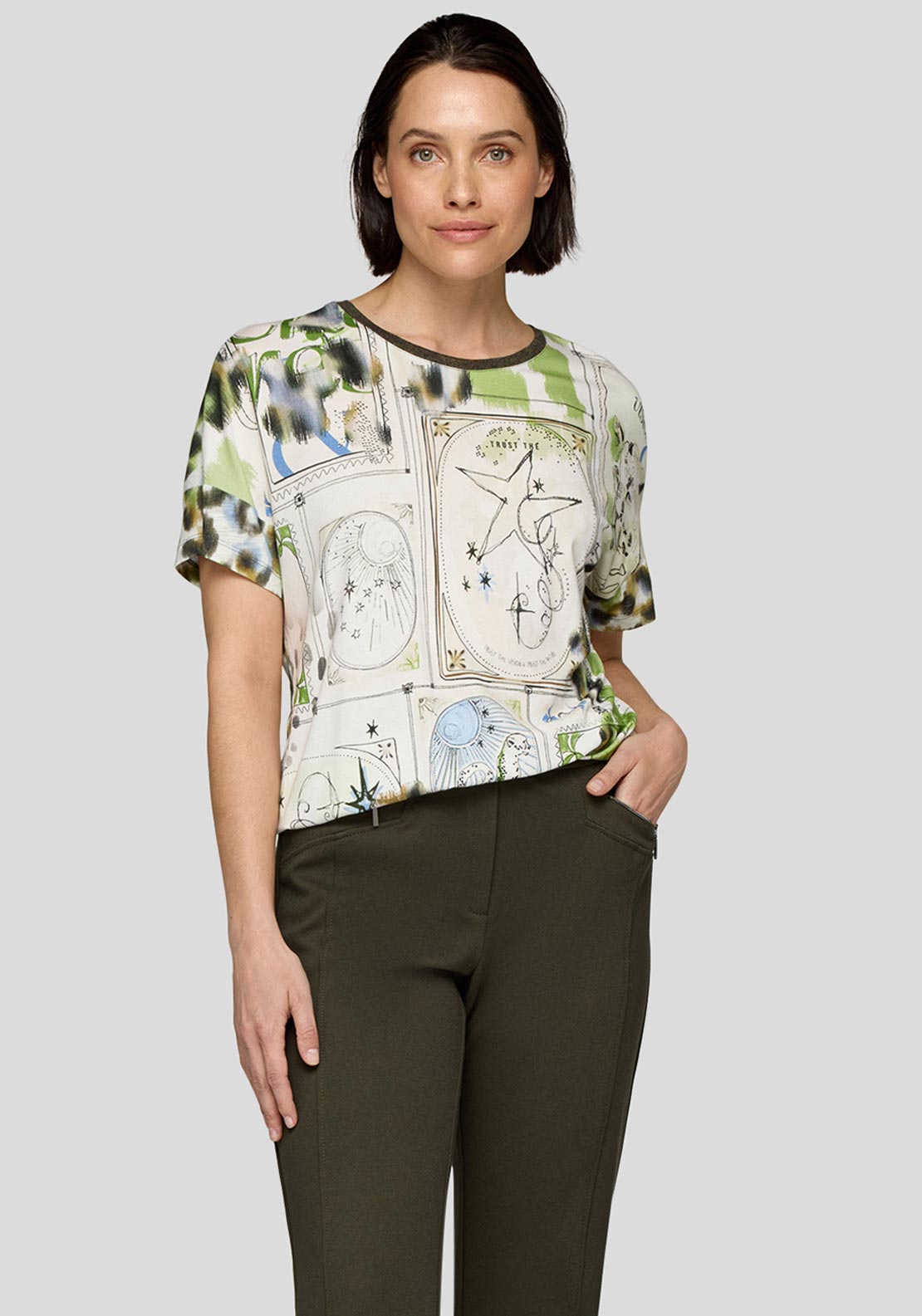 Rabe Animal Print Tarot Card T Shirt, Green Multi