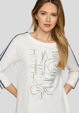 Rabe Embellished Sleeve Stripe Top, Off-White