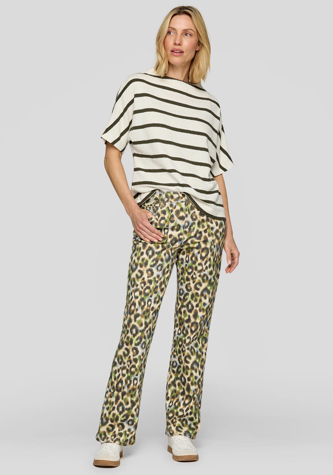Rabe Striped Short Sleeve Sweater, White and Black