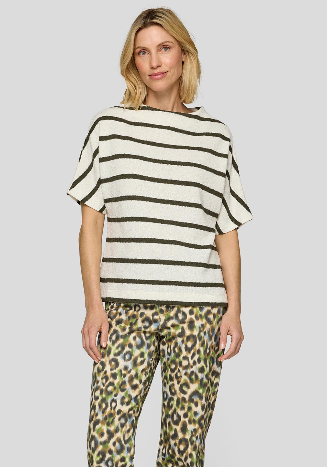 Rabe Striped Short Sleeve Sweater, White and Black