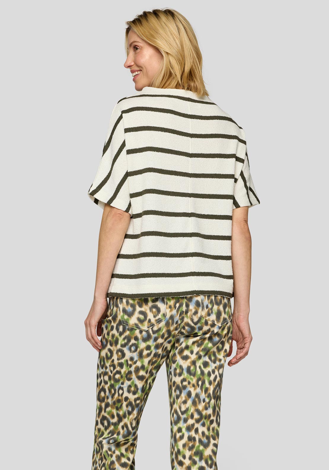 Rabe Striped Short Sleeve Sweater, White and Black