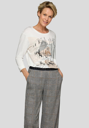 Rabe Embellished Café Print Top, White