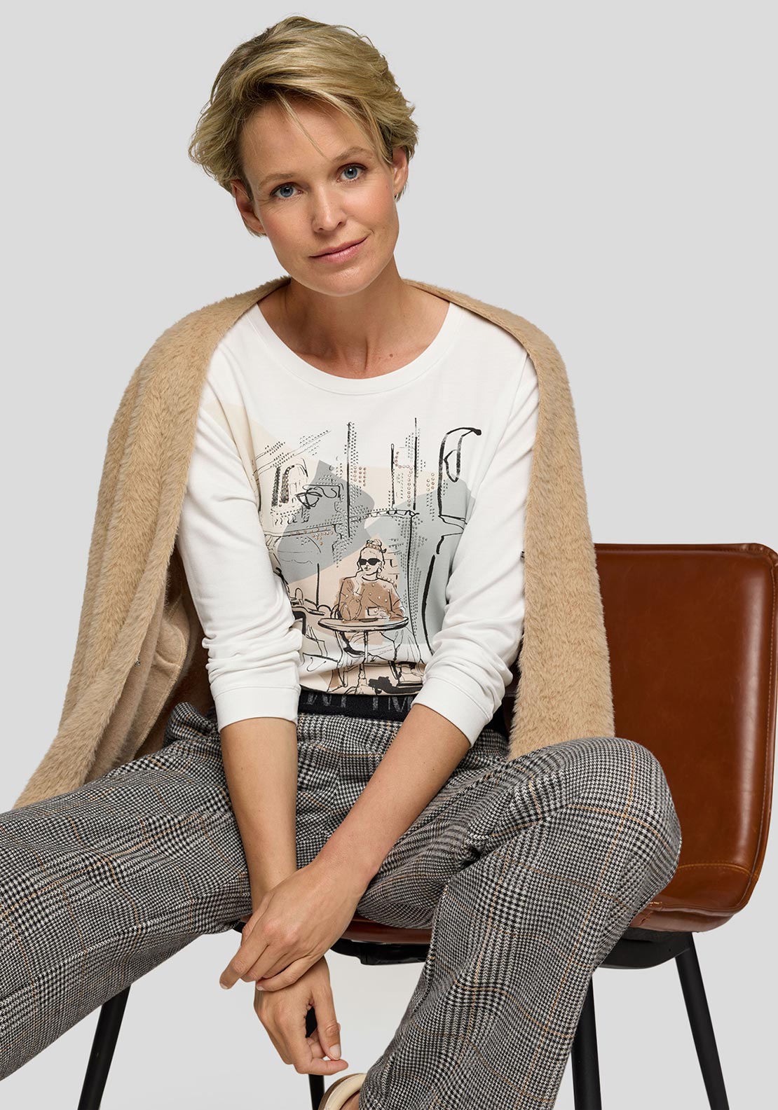 Rabe Embellished Café Print Top, White