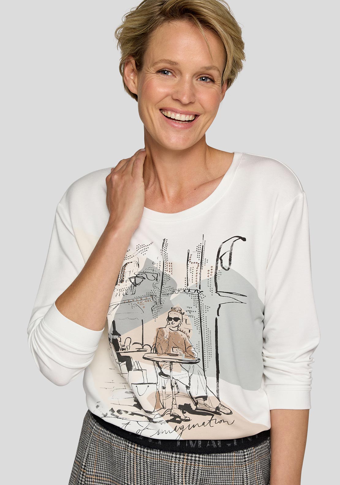 Rabe Embellished Café Print Top, White