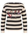 Rabe Heart Print Striped Sweater, Beige and Black