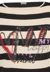 Rabe Heart Print Striped Sweater, Beige and Black
