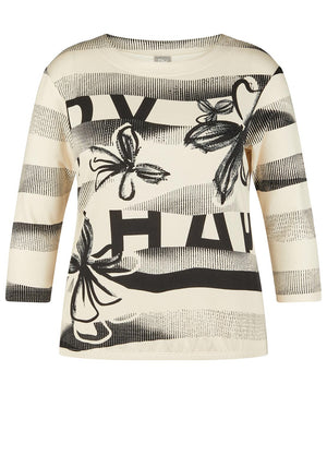 Rabe Striped Floral Print Top, Cream and Black