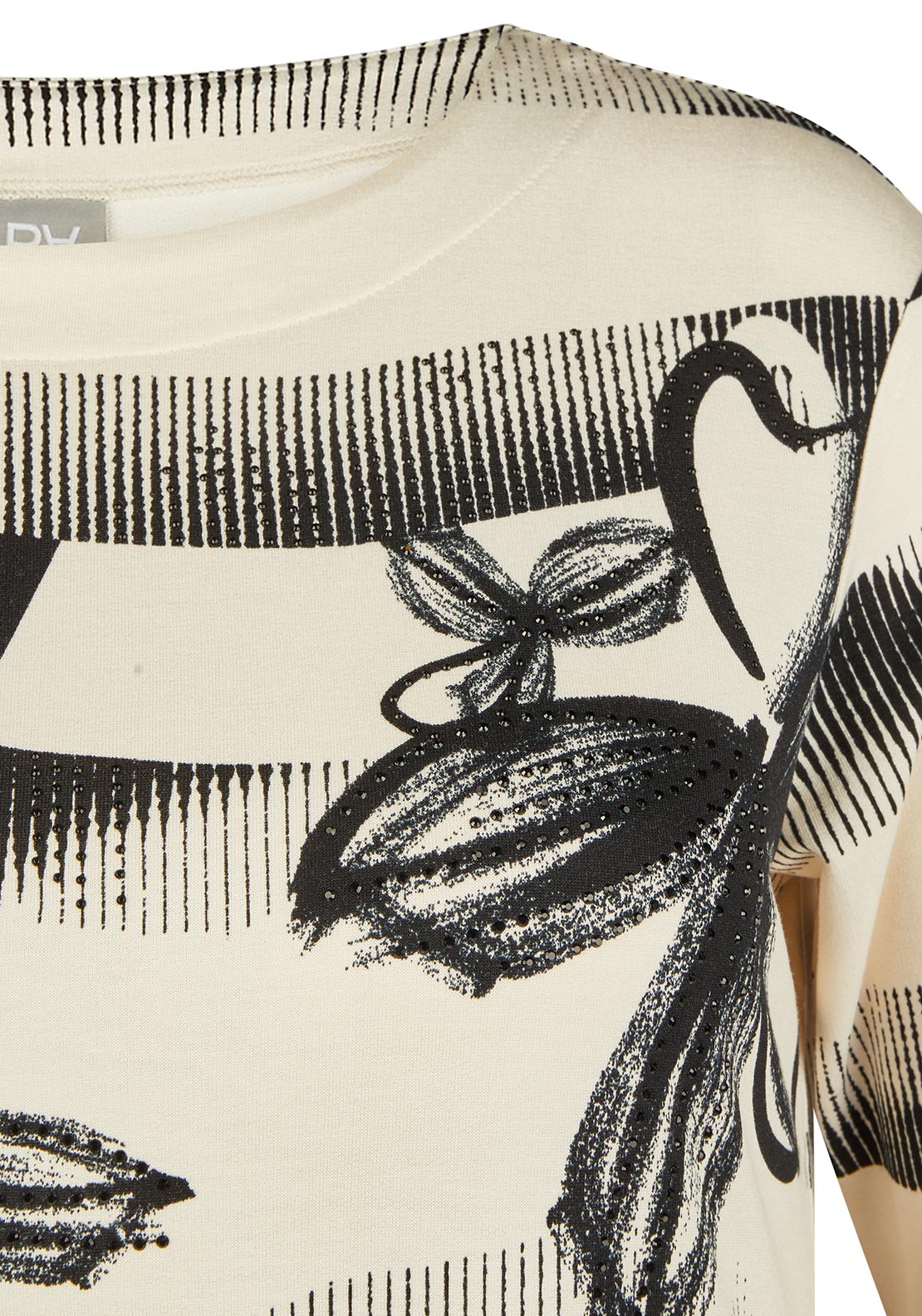 Rabe Striped Floral Print Top, Cream and Black