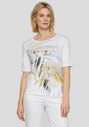 Rabe Graphic Print with Rhinestone Detail T-Shirt, White Multi