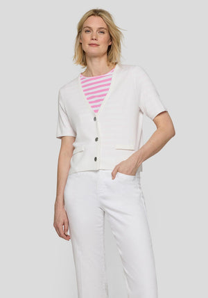 Rabe Ribbed Button Front Cardigan, White