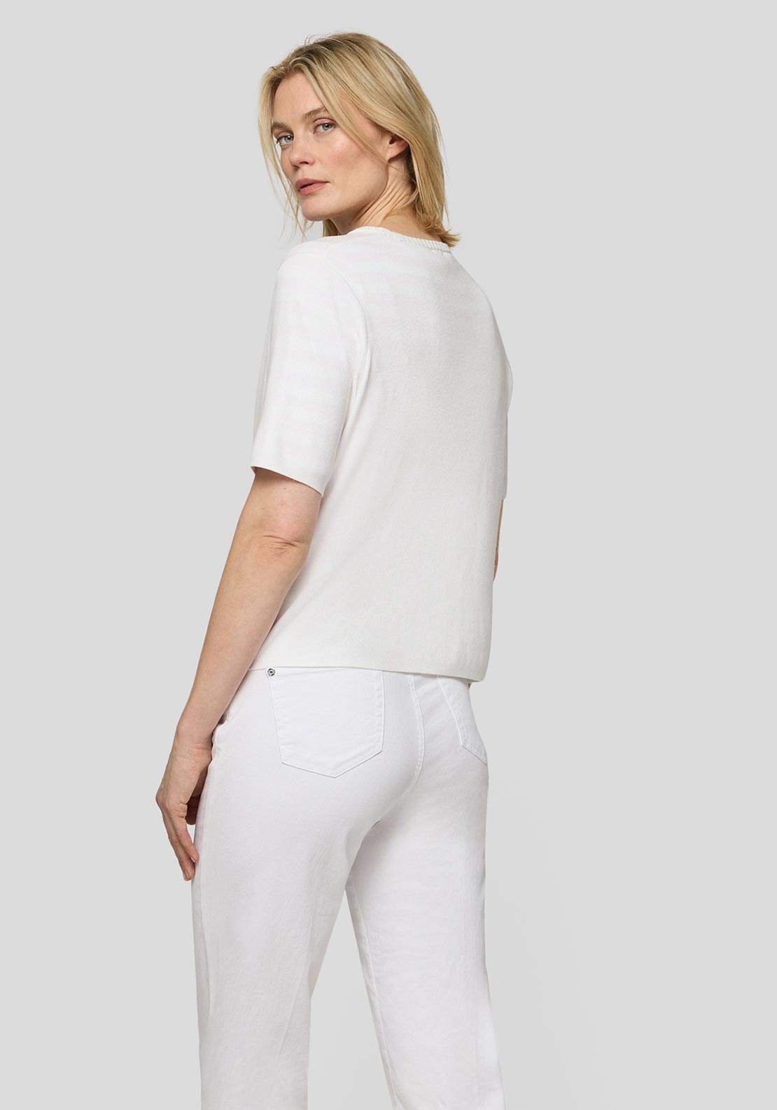 Rabe Ribbed Button Front Cardigan, White