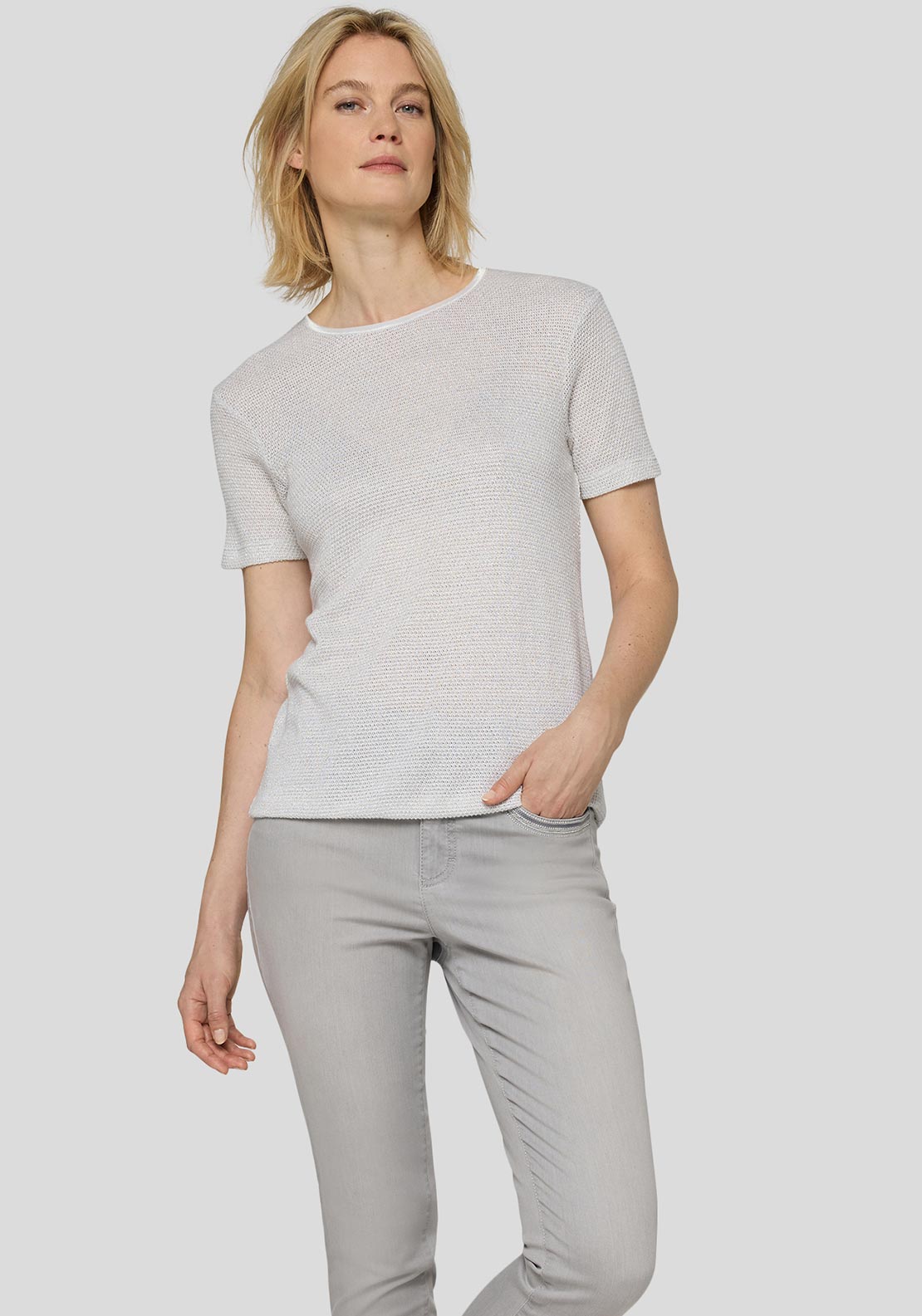 Rabe Lurex Knit Short Sleeve Top, Silver