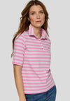 Rabe Striped Short Sleeve Polo Top, Pink and Grey