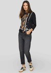 Rabe Drawstring Rhinestone Graphic Print Top, Black