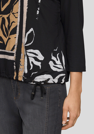 Rabe Drawstring Rhinestone Graphic Print Top, Black