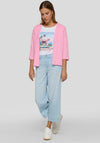 Rabe Open Front Cropped Sleeve Knit Cardigan, Pink