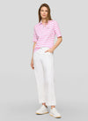 Rabe Striped with Quarter-Zip Detail Polo Shirt, White and Pink