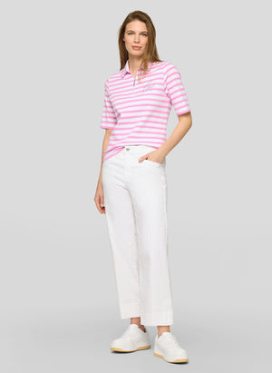 Rabe Striped with Quarter-Zip Detail Polo Shirt, White and Pink