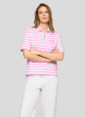 Rabe Striped with Quarter-Zip Detail Polo Shirt, White and Pink