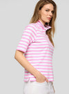 Rabe Striped with Quarter-Zip Detail Polo Shirt, White and Pink
