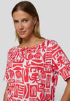 Rabe Graphic Print Tie Neck T-Shirt, Red