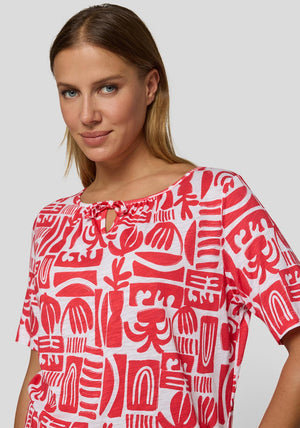 Rabe Graphic Print Tie Neck T-Shirt, Red