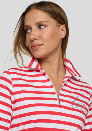 Rabe Striped Zip Front Polo Shirt, Red