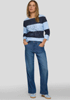 Rabe Rhinestone Colour Block Stripe Top, Blue & Navy