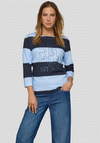 Rabe Rhinestone Colour Block Stripe Top, Blue & Navy