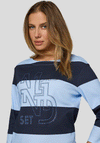 Rabe Rhinestone Colour Block Stripe Top, Blue & Navy