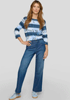 Rabe Striped Graphic Print Cropped Sleeve Top, Blue