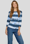 Rabe Striped Graphic Print Cropped Sleeve Top, Blue