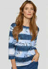 Rabe Striped Graphic Print Cropped Sleeve Top, Blue